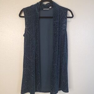 Susan Graver Velvet Paisley Burnout Vest Kimono Emerald Green Size XXS